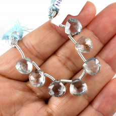 Moss Aquamarine Drops Heart Shape 9x9mm Drilled Beads 7 Pieces Line