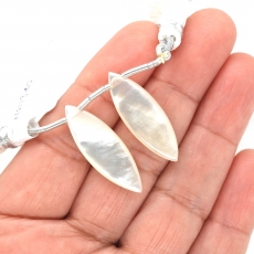 Mother Of Pearl Drops Marquise Shape 28x10mm Drilled Beads Matching Pair