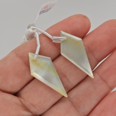 Mother Of Pearl Drops Shield Shape 29x12 Front To Back Drilled Beads Matching Pair