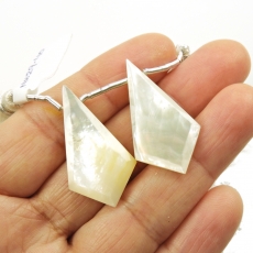 Mother Of Pearl Drops Shield Shape 32x18mm Drilled Beads Matching Pair