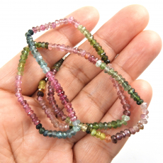 Multi Tourmaline Beads Roundelle Shape 3mm Accent Bead Ready To Wear Necklace