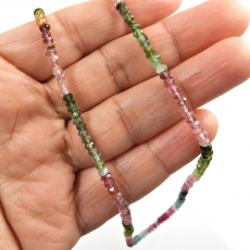 Multi Tourmaline Beads Roundelle Shape 3mm Accent Bead Ready To Wear Necklace