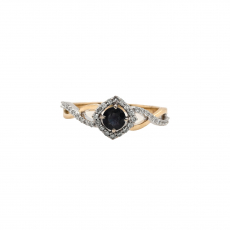Natural Alexandrite Round 0.30 Carat Ring with Accent Diamonds in 14K Dual Tone (Yellow And White) Gold