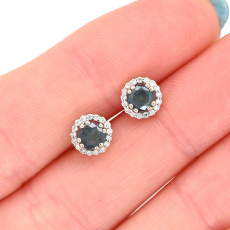 Natural Color Change Alexandrite Round  0.53 Carat Earrings with Accent Diamonds in 14k White Gold