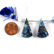 Neon Azurite Malachite Drops Conical Shape 29x16mm Drilled Beads Matching Pair