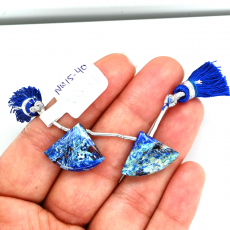 Neon Azurite Malachite Drops Fan Shape 21x17mm Drilled Bead Matching Pair