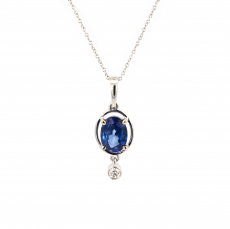 Nigerain Blue Sapphire Oval 1.62 Carat Pendant In 14K White Gold With Accented Diamonds(Chain Not Included).
