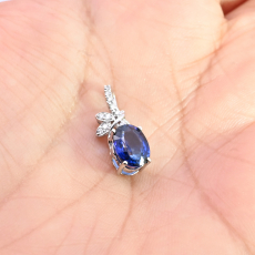Nigerain Blue Sapphire Oval 1.63 Carat Pendant In 14K White Gold With Accented Diamonds(Chain Not Included).