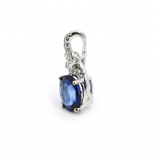 Nigerain Blue Sapphire Oval 1.63 Carat Pendant In 14K White Gold With Accented Diamonds(Chain Not Included).