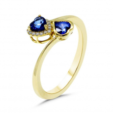 Nigerian Blue Sapphire Double Heart Shape 0.82 Carat Ring in 14K Yellow Gold with Diamond Accents