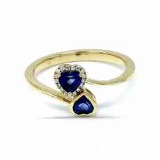 Nigerian Blue Sapphire Double Heart Shape 0.82 Carat Ring in 14K Yellow Gold with Diamond Accents