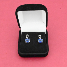Nigerian Blue Sapphire East West Oval 4.88 Carat Stud Earring In 14K White Gold With Accented Diamonds