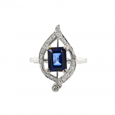Nigerian Blue Sapphire Emerald Cut 2.02 Carat Ring With Diamond Accents in 14K White Gold