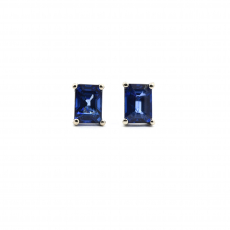 Nigerian Blue Sapphire Emerald Cut 2.24 Carat Stud Earring In 14K  White Gold