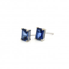 Nigerian Blue Sapphire Emerald Cut 2.24 Carat Stud Earring In 14K  White Gold