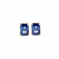 Nigerian Blue Sapphire Emerald Cut 2.41 Carat Stud Earring In 14K White Gold