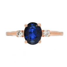 Nigerian Blue Sapphire Oval 1.08 Carat Ring with Diamond Accent in 14K Rose Gold