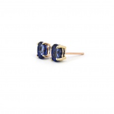 Nigerian Blue Sapphire Oval 1.39 Carat Stud Earring In 14K Yellow Gold