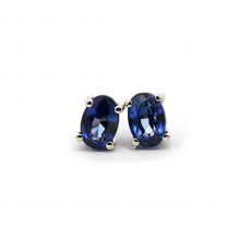 Nigerian Blue Sapphire Oval 1.50 Carat Stud  Earrings In 14K White Gold