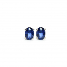 Nigerian Blue Sapphire Oval 2.15 Carat Stud Earring In 14K White Gold.