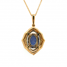 Nigerian Blue Sapphire Oval 2.86 Carat With Diamond Accent Pendant in 14K Yellow Gold ( Chain Not Included )