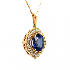 Nigerian Blue Sapphire Oval 2.86 Carat With Diamond Accent Pendant in 14K Yellow Gold ( Chain Not Included )