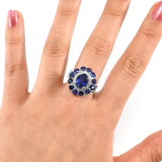 Nigerian Blue Sapphire Oval 3.08 Carat Ring in 14K White Gold with Accent Diamonds and Sapphire