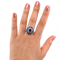 Nigerian Blue Sapphire Oval 3.08 Carat Ring in 14K White Gold with Accent Diamonds and Sapphire
