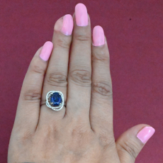 Nigerian Blue Sapphire Oval 3.56 Carat Ring In 14K White Gold With Accented Diamonds