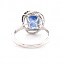 Nigerian Blue Sapphire Oval 3.56 Carat Ring In 14K White Gold With Accented Diamonds
