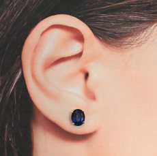Nigerian Blue Sapphire Oval 6.98 Carat Stud  Earrings In 14K White Gold