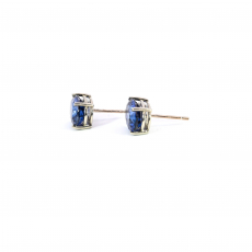 Nigerian Blue Sapphire Oval 6.98 Carat Stud  Earrings In 14K White Gold