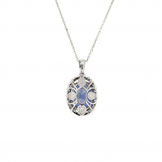 Nigerian Blue Sapphire Oval 7.55 Carat Pendant in 14K White Gold with Accent Diamonds