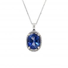 Nigerian Blue Sapphire Oval 7.55 Carat Pendant in 14K White Gold with Accent Diamonds