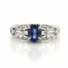 Nigerian Blue Sapphire Oval Shape 0.89 Carat Filigree Ring In 14K White Gold With Accented Diamonds