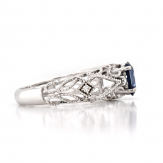 Nigerian Blue Sapphire Oval Shape 0.89 Carat Filigree Ring In 14K White Gold With Accented Diamonds