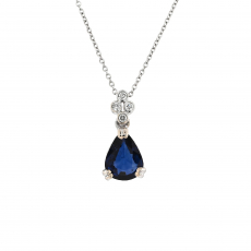 Nigerian Blue Sapphire Pear Shape 0.93 Carat Pendant with Accent Diamonds in 14K White Gold ( Chain Not Included )