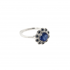 Nigerian Blue Sapphire Round 1.16 Carat Ring with Accent Sapphires in 14K White Gold