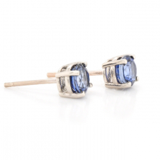 Nigerian Blue Sapphire Round 1.48 Carat Stud Earring In 14K White Gold