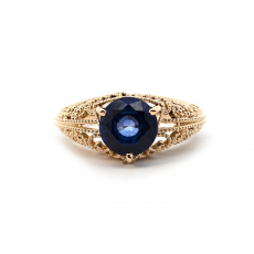 Nigerian Blue Sapphire Round 2.61 Carat Filigree Ring In 14K Yellow Gold