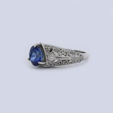 Nigerian Blue Sapphire Round 2.68 Carat Filigree Ring In 14K White Gold
