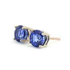 Nigerian Blue Sapphire Round 2.77 Carat Stud Earring In 14K White Gold