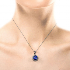 Nigerian Blue Sapphire Round 3.84 Carat Pendant in 14K White Gold with Accent Diamonds