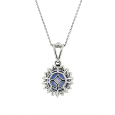 Nigerian Blue Sapphire Round 3.84 Carat Pendant in 14K White Gold with Accent Diamonds