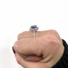 Nigerian Blue Sapphire Round 4.08 Carat Ring in 14K White Gold with Accent Diamonds