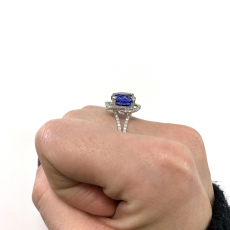 Nigerian Blue Sapphire Round 6.16 Carat Ring in 14K White Gold with Accent Diamonds