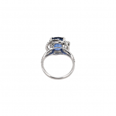 Nigerian Blue Sapphire Round 6.16 Carat Ring in 14K White Gold with Accent Diamonds