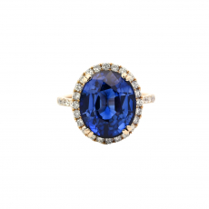 Nigerian Blue Sapphire Round 7.36 Carat Ring With Diamond Accents in 14K Yellow Gold (RG0909)