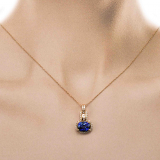 Nigerian Sapphire 3.23 Carat With Diamond Accent Pendant in 14K Rose Gold  ( Chain Not Included )