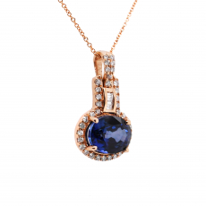 Nigerian Sapphire 3.23 Carat With Diamond Accent Pendant in 14K Rose Gold  ( Chain Not Included )